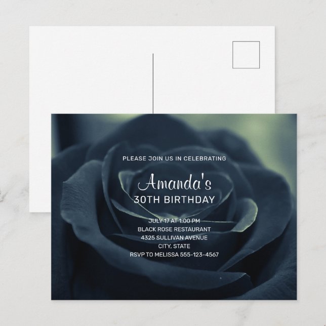 Black Ro Flower Mörk Gothic Vibe Birthday Inbjudan Vykort (Fram/baksida)