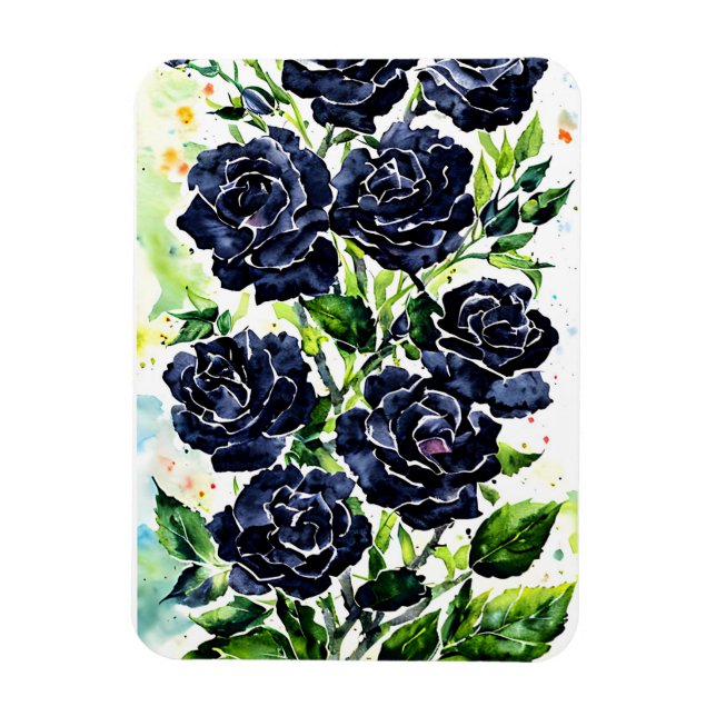 Black Ro Flowers Goth Art Watercolor Painting Magnet (Vertikal)