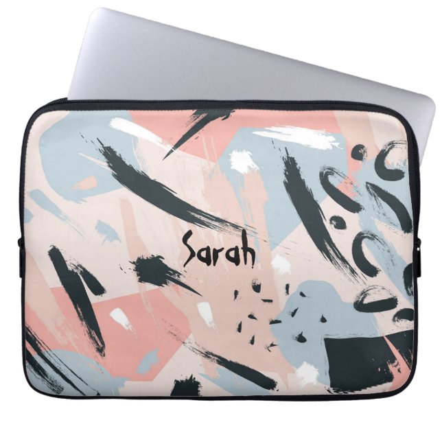 Black Ro Guld Blue Abstraction Mongram Namn Laptop Fodral (Framsidan)