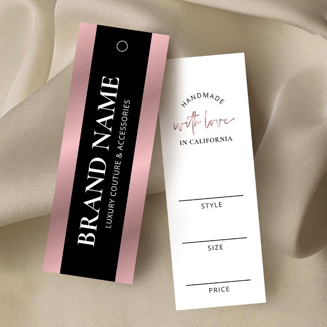 Black & Ro Guld Clothing Boutique hängetikett Märk Litet Visitkort (Elegant black and rose gold effect thin product hang tag cards)