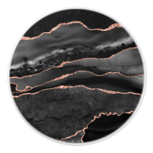 Black Ro Guld Faux Glitter Agate Geode Grått Knopp