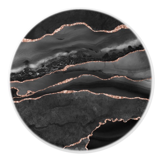 Black Ro Guld Faux Glitter Agate Geode Grått Knopp (Framsidan)