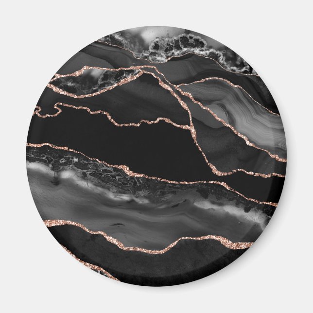 Black Ro Guld Faux Glitter Agate Geode Magnet (Framsidan)
