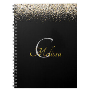 Black Ro Guld Faux Glitter Monogram Namn Anteckningsbok
