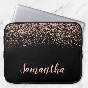 Black Ro Guld Faux Glitter Personlig Laptop Fodral