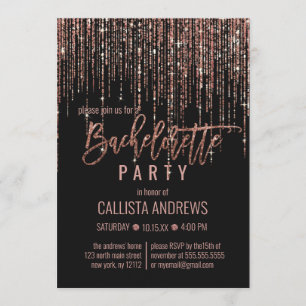 Black Ro Guld Glitter Fringe Bachelorette Inbjudningar