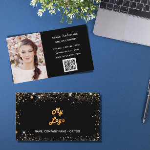 Black ro guld glitter Stoft logotyp elegant QR-kod Visitkort