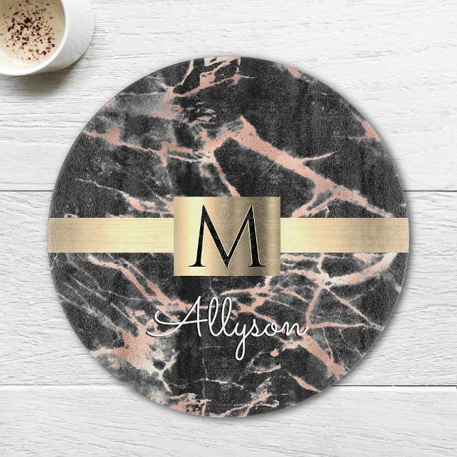 Black & Ro Guld Marble Guld Box, Namn & Monogram (Skapare uppladdad)
