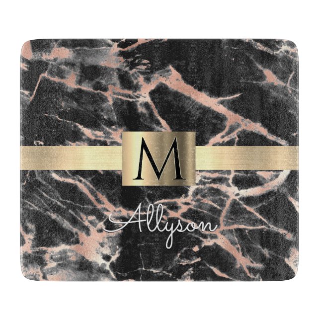 Black & Ro Guld Marble Guld Box, Namn & Monogram (Framsidan)