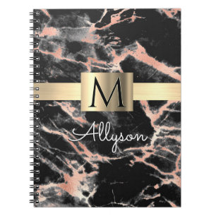 Black & Ro Guld Marble Guld Box, Namn & Monogram Anteckningsbok