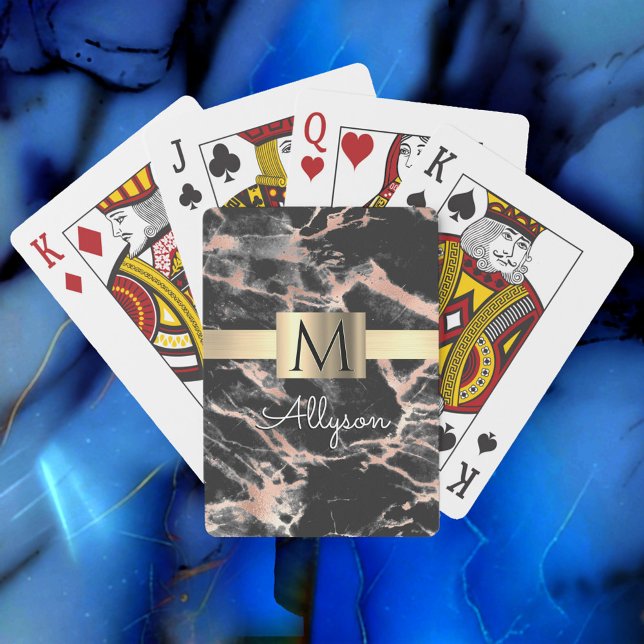 Black & Ro Guld Marble Guld Box, Namn & Monogram Casinokort (Skapare uppladdad)