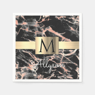 Black & Ro Guld Marble Guld Box, Namn & Monogram Pappersservett