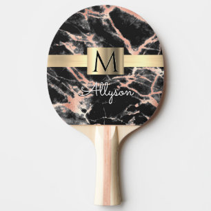 Black & Ro Guld Marble Guld Box, Namn & Monogram Pingisracket