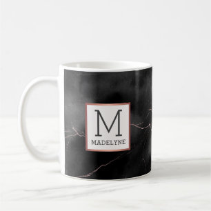 Black Ro Guld Modern Marble look Monogram Kaffemugg