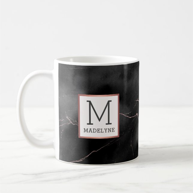 Black Ro Guld Modern Marble look Monogram Kaffemugg (Vänster)
