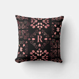 Black Ro Guld Monogram Heart Patchwork Mönster Kudde