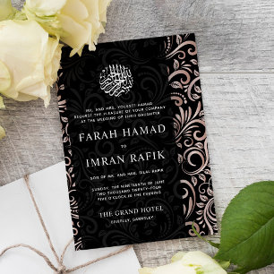 Black Ro Guld Ornate Mönster Islamiska Bröllop Inbjudningar