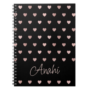 Black Ro Guld Polka Dot Hearts Personlig Anteckningsbok