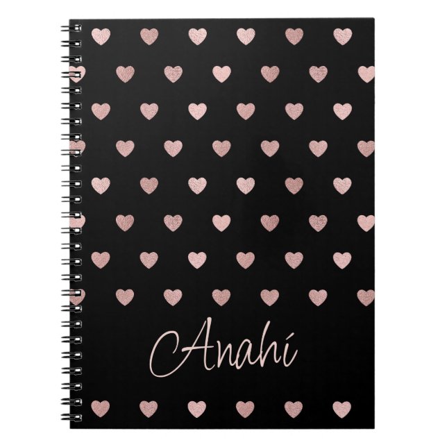 Black Ro Guld Polka Dot Hearts Personlig Anteckningsbok (Framsidan)