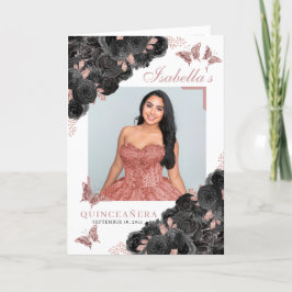 Black & Ro Guld Quinceanera Tiara Butterflies Program