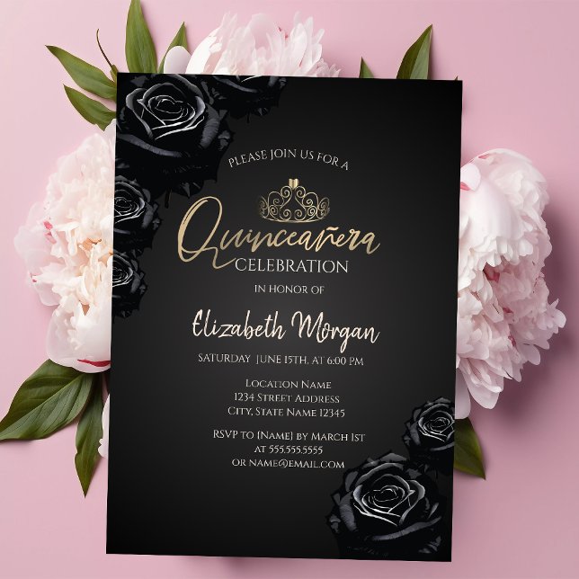 Black Ro Guld Tiara Black Quinceañera Inbjudningar (Skapare uppladdad)