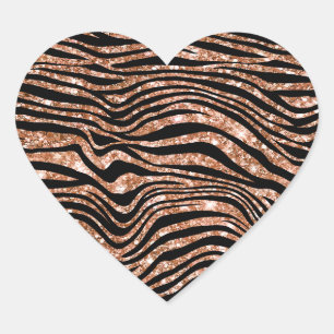 Black Ro Guld Zebra Glitter Hjärtformat Klistermärke
