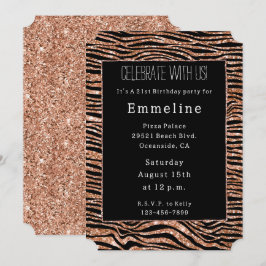 Black Ro Guld Zebra Glitter Inbjudningar