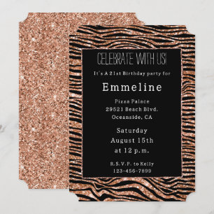 Black Ro Guld Zebra Glitter Inbjudningar