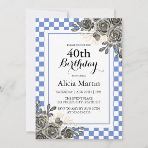 Black Ro Lila Blue & White Checkday Inbjudningar