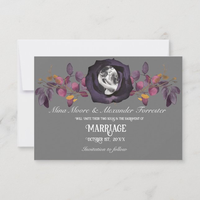  Black Ro Photo Spara - vårt datum Inbjudningar (Baksida)