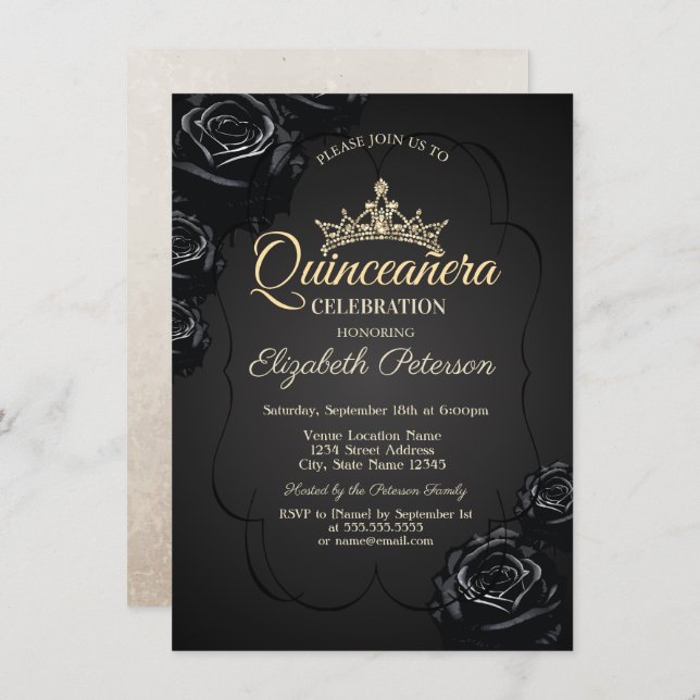Black Ro Ram Quinceañera Inbjudningar (Fram/baksida)