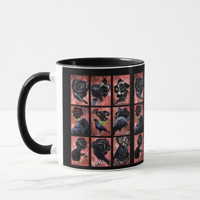 Black ro ravens and kråkas gothic Art collage Mugg (Vänster)