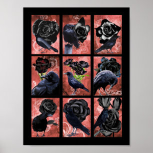 Black ro ravens and kråkas gothic Art collage Poster