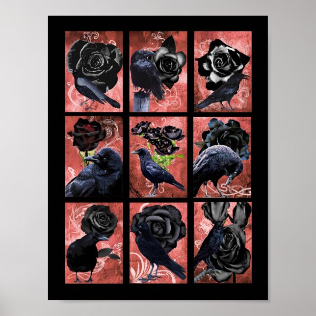 Black ro ravens and kråkas gothic Art collage Poster (Framsidan)