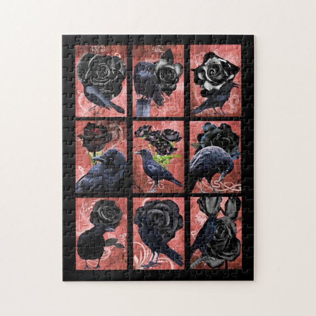 Black ro ravens and kråkas gothic Art collage Pussel (Vertikal)