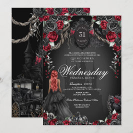 Black Ro Red Quinceañera Gothic Halloween Inbjudningar