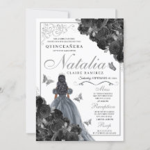 Black Ro Silver Butterfly Princess Quinceañera