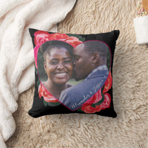 Black, Röd ros Romantic Valentines foto Pillow Kudde