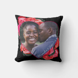 Black, Röd ros Romantic Valentines foto Pillow Kudde