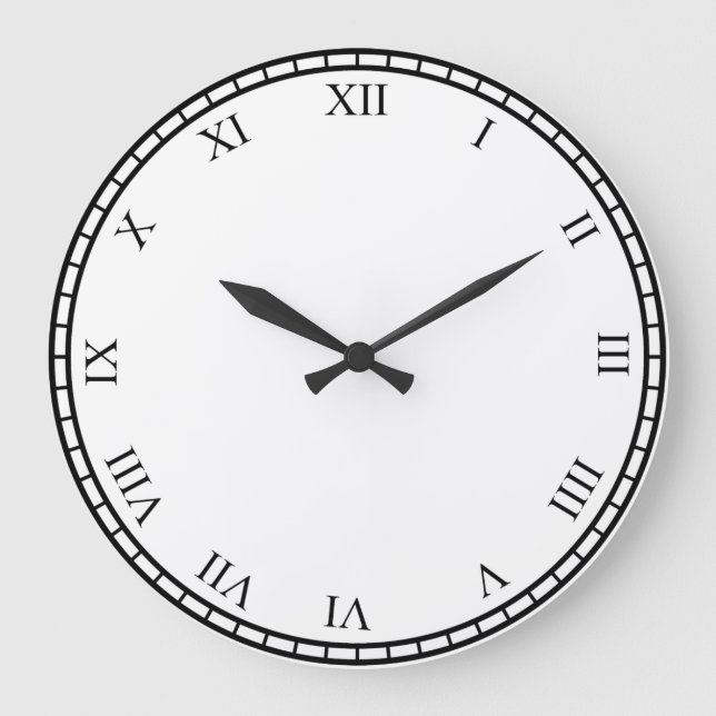 Black Roman Numbers Round Clock Ansikte & Trim Clo Stor Klocka (Framsida)