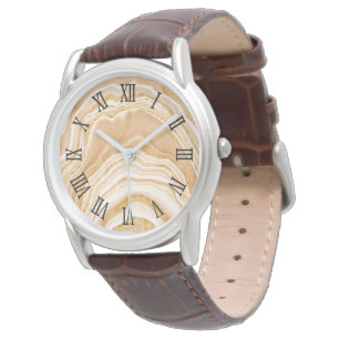 Black Roman Numerals Faux Golden Agate Armbandsur