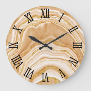 Black Roman Numerals Faux Golden Agate Stor Klocka