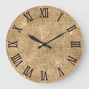 Black Roman Numerals Guld Disco Glitter Stor Klocka