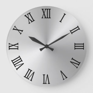 Black Roman Numerals Light Silver Ombre Stor Klocka