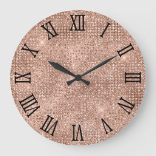 Black Roman Numerals Ro Guld Disco Glitter Stor Klocka