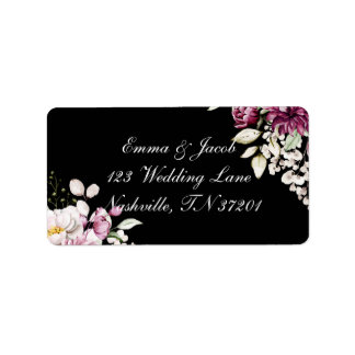 Black Romantic Bloom Blommigt Peony Adressetikett