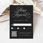 Black Romantic Calligraphy Bröllop QR-kod OSA Kort<br><div class="desc">Det här svarta och vita bröllopet OSA med elegant och romantisk,  snabbt kalligrafibrev med QR-kod. Om du vill ha en mer avancerad anpassning av den här designen klickar du på BLUE DESIGN VERKTYG ovan!</div>