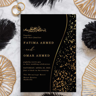 Black Romantic Guld Glitter islamisk muslimsk Bröl Inbjudningar