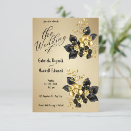 Black Romantic Guld Orchids Blommigt Bröllop Inbjudningar