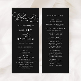 Black Romantic Swirly Calligraphy Bröllop Ceremony Program